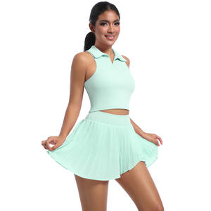 Ensembles de sport et de fitness pour femmes à séchage rapide, respirants, avec débardeur à revers et jupe courte, pour le yoga, le golf et le tennis, vente en gros - Product Image 6