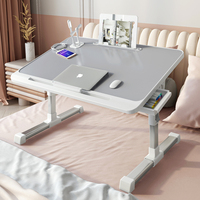 Table de lit pliable de 23,6 pouces, table pour ordinateur portable, tiroir latéral, ventilateur USB, support pour livres, hauteur/angles réglables, plateau en acier inoxydable