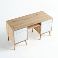 Escritorio Nórdico con Acabado de Madera y Cajones, Mesa de Escritura para Oficina en Casa