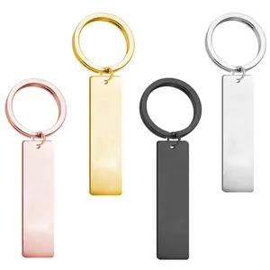 Long porte-clés en acier inoxydable décoration suspendue vierge logo laser brillant petite étiquette bijoux pendentif barre rectangulaire disque breloque