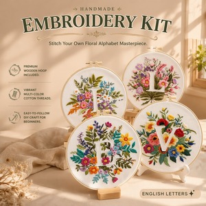 Kit de broderie artisanale DIY avec tissu en <span class=keywords><strong>coton</strong></span>, thème floral, design rond pour la décoration du salon - Product Image 1
