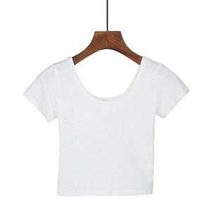 Delle donne di Colore Solido Girocollo Manica Corta Del Manicotto Della Ragazza Del Cotone del Commercio All'ingrosso Ombelico Breve <span class=keywords><strong>Palestra</strong></span> Casuale Crop Tops T-Shirt - Product Image 3