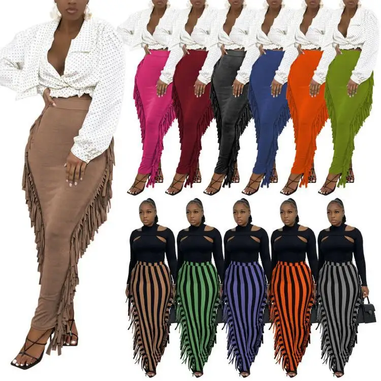 OR-M6538 Best design tight solid color women's cute skirt with fringe on both sides summer dress womens clothing 2021