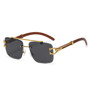 Occhiali da Sole Vintage di Design Senza Montatura in Metallo con Aste in Legno e Protezione UV400 <span class=keywords><strong>per</strong></span> Unisex - Product Image 2
