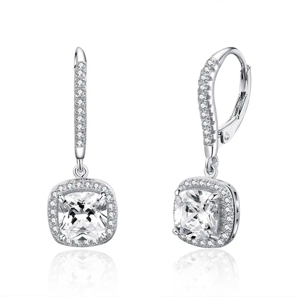 SCE520 Fashion big square diamond 925 silver cz stone zircon dangle jewelry women ear cuff hoop earrings girls drop