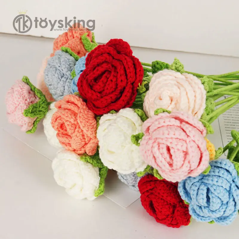 Artificial Flowers Yarn Crochet Decorative Wedding Sunflowers Tuilps Roses Bridal Bouquets Holiday Lovers Family Gift