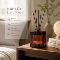 Diffuseur de parfum en verre côtelé personnalisé avec étiquette privée, 10 roseaux naturels, parfum longue durée 90 jours, ambre, vanille, néroli, parfum d'ambiance de luxe