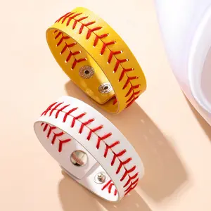 Baseball stretch esportes mão tecida pulseira corda couro fã esportes pu pulseira acessórios