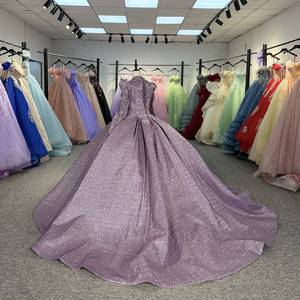 Robe de bal de Quinceañera éblouissante pour femme musulmane, col montant, manches longues, couleur violette, modèle 1112 - Product Image 3