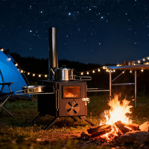 موقد حديث قائم بذاته من الفولاذ لحرق الأخشاب للتخييم في الهواء الطلق وموقد سجل الطبخ مشمول - Product Image 5