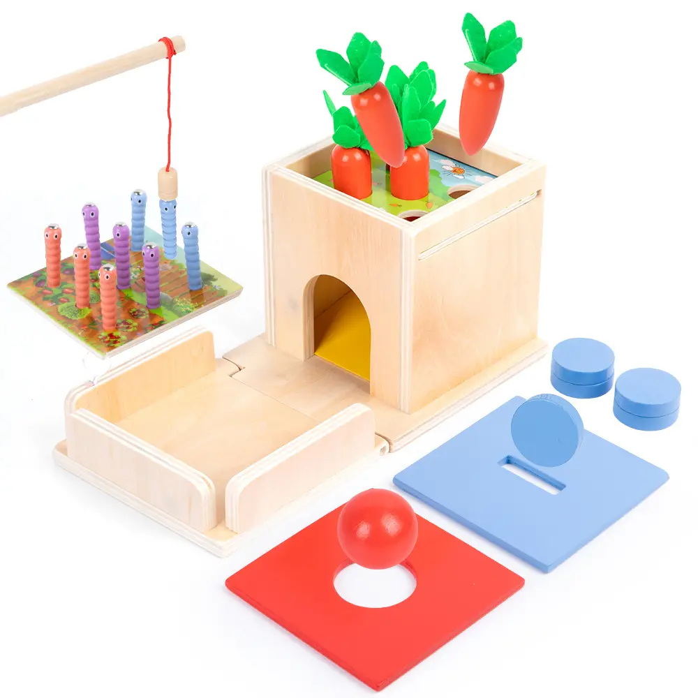 Juguete educativo Montessori de madera para niños, caja de objetos de madera para ayuda en enseñanza, rábano, pesca magnética, juguetes educativos de madera