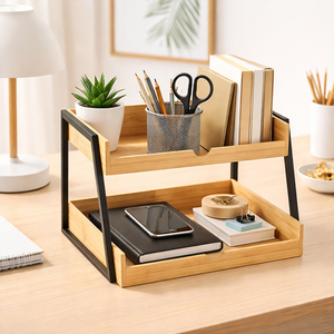 Organisateur de <span class=keywords><strong>bureau</strong></span> en bambou personnalisé, étagère de rangement en bois, <span class=keywords><strong>porte</strong></span>-gobelets, petit rangement de <span class=keywords><strong>bureau</strong></span> - Product Image 1