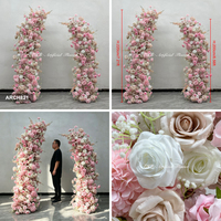 Gapura Pernikahan Bentuk Tanduk Warna Dusty Pink Taupe, Sepasang Pilar Bunga Artifisial untuk Dekorasi Latar Belakang Pintu Masuk Upacara dan Photo Booth