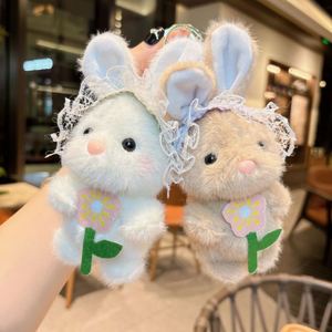 ตุ๊กตากระต่ายขนนุ่มพร้อมผ้าคลุมศีรษะลูกไม้ หูยาว พวงกุญแจตุ๊กตาสัตว์นุ่มนิ่ม ของเล่นตุ๊กตากระต่ายนุ่มสำหรับเด็กผู้หญิง ของขวัญพร้อมส่ง - Product Image 2