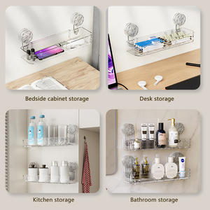 Étagère de rangement en plastique à ventouse pour salle de bain murale <span class=keywords><strong>sans</strong></span> trous de perçage Support de rangement - Product Image 5