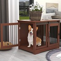 Cage pour chien en bois massif TAOHFE style DC001, niche pour chiens de taille moyenne, 2 types de portes, style ferme, utilisation en intérieur, toutes saisons, fermeture