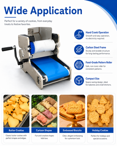 Tabletop Manual <b>Biscuit</b> Making <b>Machine</b> Cookie Pattern Press Roller with Blue Conveyor Belt for Bakery Shop - Product Image 3
