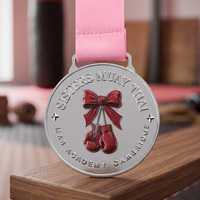 Médailles sportives personnalisées, frappées à la presse, plaquées argent, avec pulvérisation de couleur 3D, pour arts martiaux, boxe, kickboxing, Muay Thai, récompenses