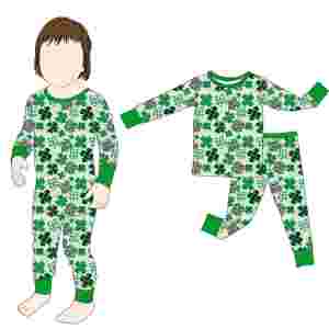 Conjunto de Dos Piezas de Manga Larga de Bambú con Estampado Personalizado para el Día de San Patricio para Niños, Nuevo, Sin Aranceles, Qingli OEM - Product Image 1