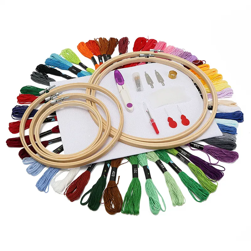 JP bricolage Portable 50 couleurs fil bambou broderie cerceau ensemble point de croix outil accessoires Kit de broderie ensembles