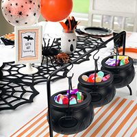 Ensemble de décorations pour fête d'Halloween : Trois bols de service en forme de chaudron de sorcière, support et seau à bonbons, couleur personnalisable, métal et plastique sur mesure