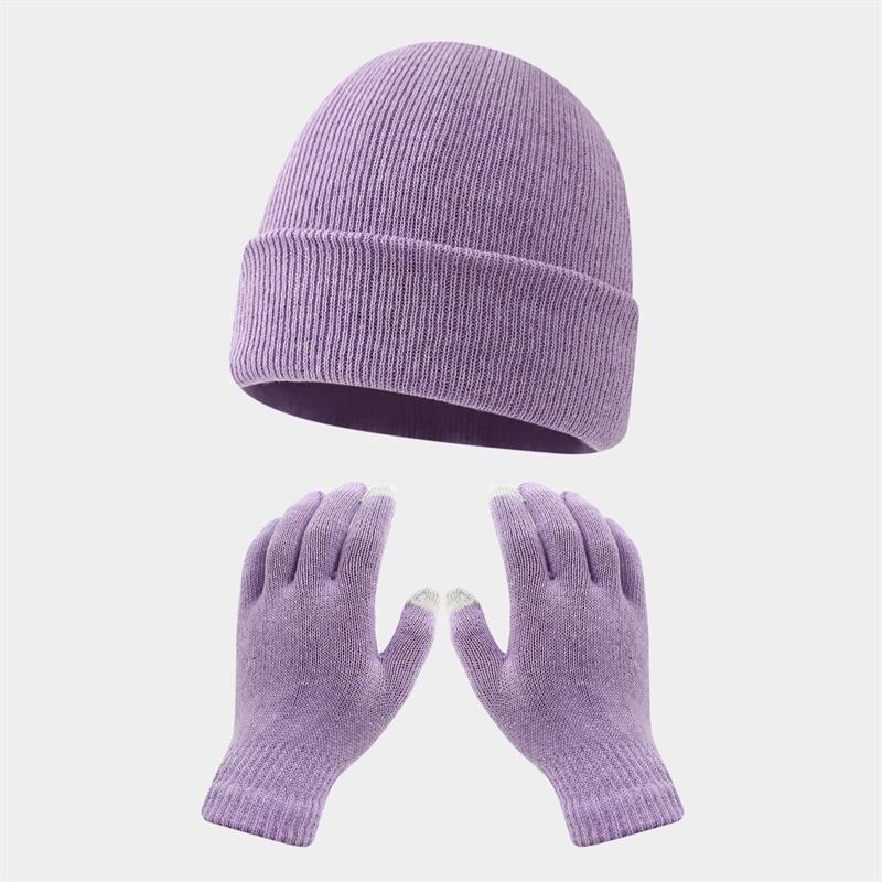 Conjunto de gorro y guantes cálidos para otoño e invierno - [morado]