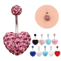 Anneaux de nombril sexy pour femmes en acier chirurgical avec double pierre et boule de cristal en forme de cœur, promotion d'usine, bijoux de piercing