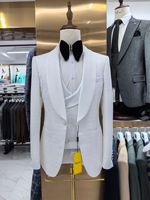 Setelan kain mewah pria, jas kerah syal elegan satu kancing pas badan 3 potong jaket celana rompi set penuh kostum