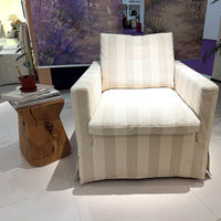 Fauteuil simple en tissu de lin rayé pour salon moderne, housse amovible et lavable, fauteuil de détente