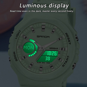 SANDA 6016 Montre de sport multifonction pour étudiants, montre-bracelet électronique étanche à double affichage analogique-numérique - Product Image 4