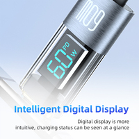 USB C 66W LED Affichage numérique Câble tressé en nylon 5V PD Charge rapide USB Type C pour téléphone portable et appareil photo Corde de charge USB