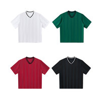 T-shirts Homme AMLClever Col V Rayures Football Manches Courtes Contraste de Couleurs Légers Extérieur Unisexe Prêts à l'emploi Vente en Gros