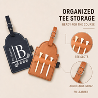 Étiquette de sac de golf en similicuir gravable au laser avec 3 tees en bois, logo personnalisé, étiquettes de golf vierges, support de tees de golf en cuir gravable au laser, cadeau pour père