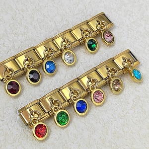 12 Birthstone Gold-Bottom Round Pendant Italian Module Link <b>Bracelet</b> Titanium Steel Welded Hook Fashionable Versatile Bangle - Product Image 4