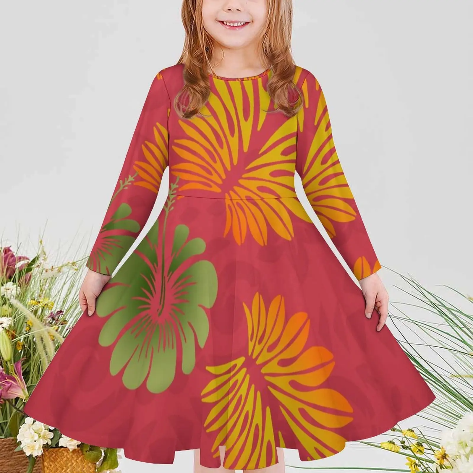 Adorabili vestiti per ragazze polinesiane a basso prezzo abbigliamento personalizzato per bambini hawaii hibiscus print abiti da principessa dolci per bambine