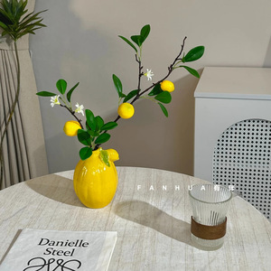 Jarrón de cerámica con diseño de limón y ramas de limón artificiales para decoración del hogar, jarrón de mesa para sala de estar, estilo moderno - Product Image 4