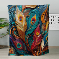 Jeté en peluche ultra doux et moelleux pour la décoration intérieure des quatre saisons, couverture en fausse fourrure à imprimé 3D de plumes de paon