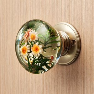 Pomo de Puerta de Resina Floral con Rosas Rosadas y <span class=keywords><strong>Centro</strong></span> Dorado, Base de Aleación de Zinc, Tirador Decorativo para Armarios y Closets - Product Image 4