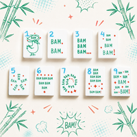 Set Mahjong Minimalis Putih dengan Pola Seni Grafiti Garis Tunggal Gaya Amerika, Set Mahjong Kustom untuk Permainan Meja di Rumah atau Pesta