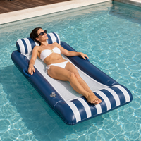 Bouée de piscine en maille pour adultes, chaise longue gonflable en PVC avec appui-tête et repose-pieds, design rayé, personnalisable OEM