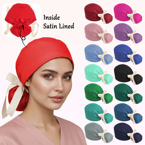 Chapeaux médicaux rouges pour femmes en polyester et élasthanne, bonnets médicaux pour infirmières, doublure en satin, cheveux longs, réglable, queue de cheval de travail - Product Image 1