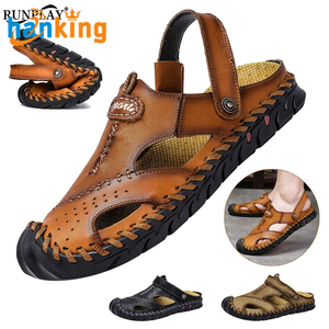 Ehanking <b>Men's</b> Summer Casual <b>Leather</b> <b>Sandals</b> Durable Handmade Stitching Soft <b>Close</b> <b>Toe</b> Non Slip Shoes for Indoor Outdoor Beach - Product Image 1