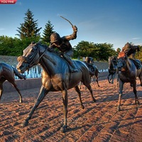 YOUFINE Centre équestre extérieur grande échelle pelouse décor hippodrome personnalisé Bronze Statue Jockey et cheval Sculpture