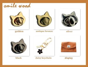 Smile Wood PCS Cat Shape Clasp Twist Lock With Keychain Purse Closure Turn Lock <b>Handbags</b> Clasp Clutch Replacement Metal Latch Ha - Product Image 3