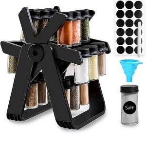 Étagère à épices multifonctionnelle avec 18 pots en verre et plateau rotatif, <span class=keywords><strong>organisateur</strong></span> de comptoir de <span class=keywords><strong>cuisine</strong></span> en plastique pour le rangement des assaisonnements - Product Image 1