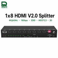 1x8 Bölücü 1 Giriş 8 Çıkış USB Güçlü H DMI V2.0 Dağıtıcı, Sınıf Dijital Tabelaları için 4K60Hz 3D 1080P Desteği
