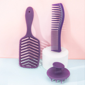 Silicone <b>Shampoo</b> <b>Brush</b> Wide Tooth Styling Comb Hair Smoothing Set For Women Purple - Product Image 1