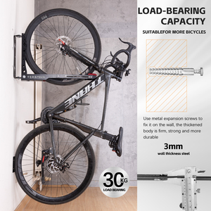 Support mural pliable pour vélo, gain de place, réglable, stationnement vertical, capacité de charge de 30 kg pour vélos de 24'' à 29'', pour la maison - Product Image 6