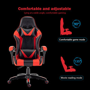 Höhen verstellbarer um Grad drehbarer PC-Stuhl Ergonomischer Computers piel stuhl aus schwarzem und rotem Pu-Leder - Product Image 4