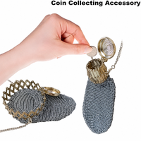 Porte-monnaie vintage compact en maille de fil d'acier inoxydable avec chaîne, bordure perlée tissée à la main et fermeture à clip